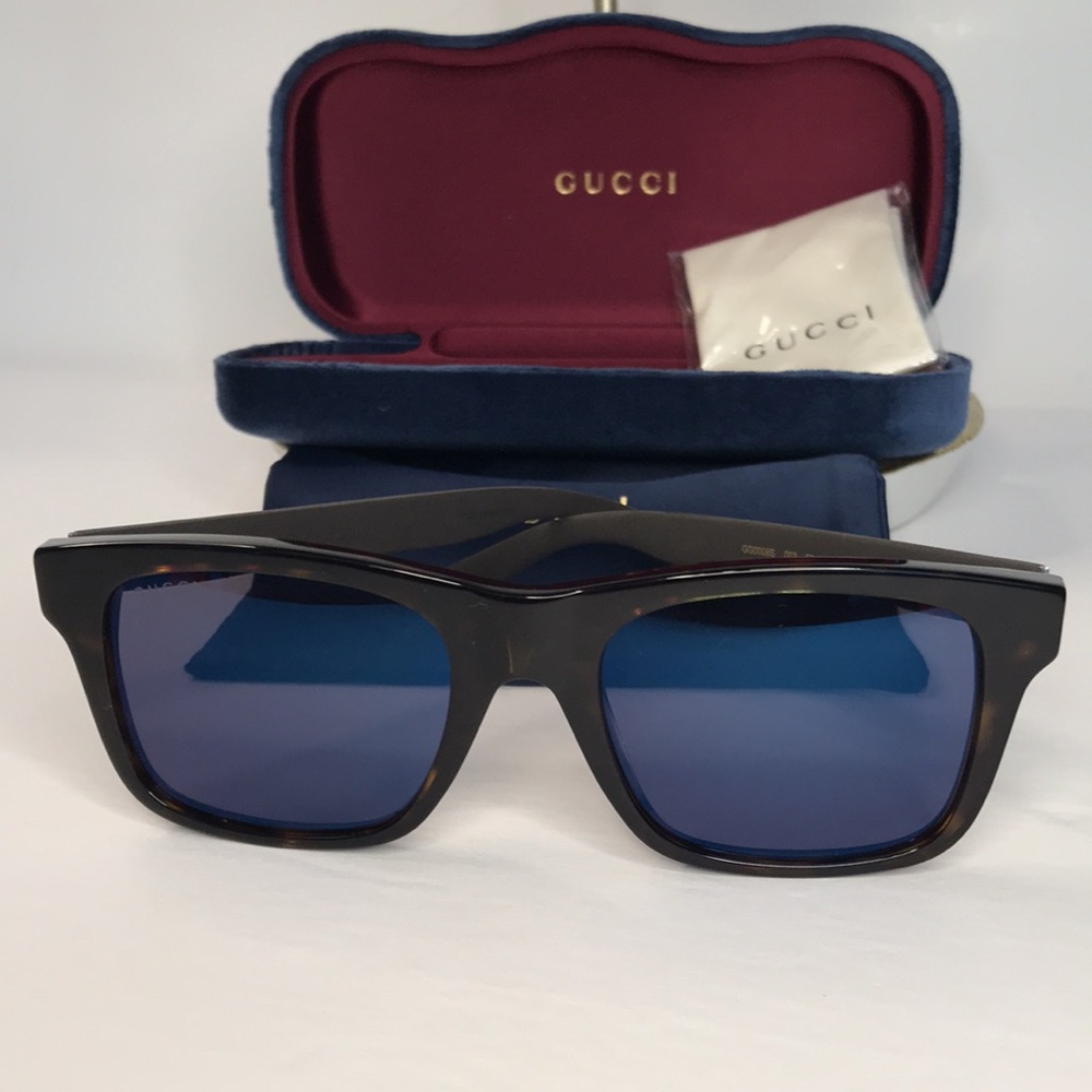 New - GUCCI  GG0008s SQUARE/RECTANGLE HAVANA BROWN BLUE FASHION DESIGNER EYEWEAR - Picture 3 of 13